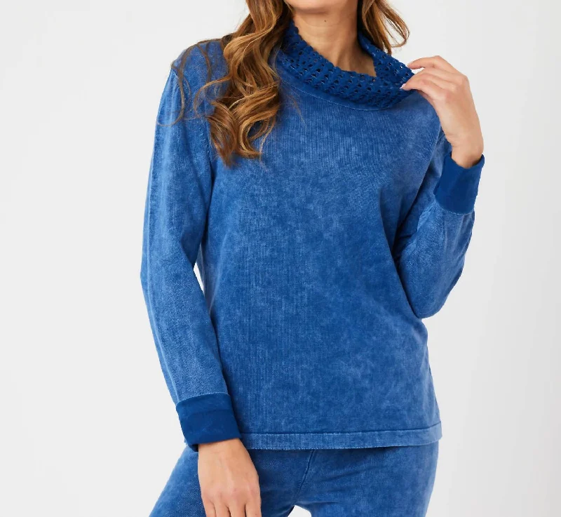 Cowl Neck Sweater In Denim Nylon Fabric Polyester Fabric Spandex Fabric