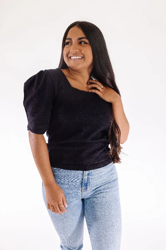Darius Sweater Tee in Black Seamless Knitted Crochet