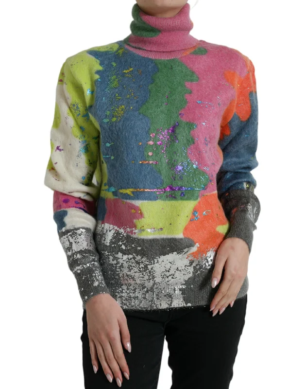 Dolce & Gabbana Multicolor Mohair Turtleneck Casual Sweater Lace Blend Ribbed Blend Corduroy Blend