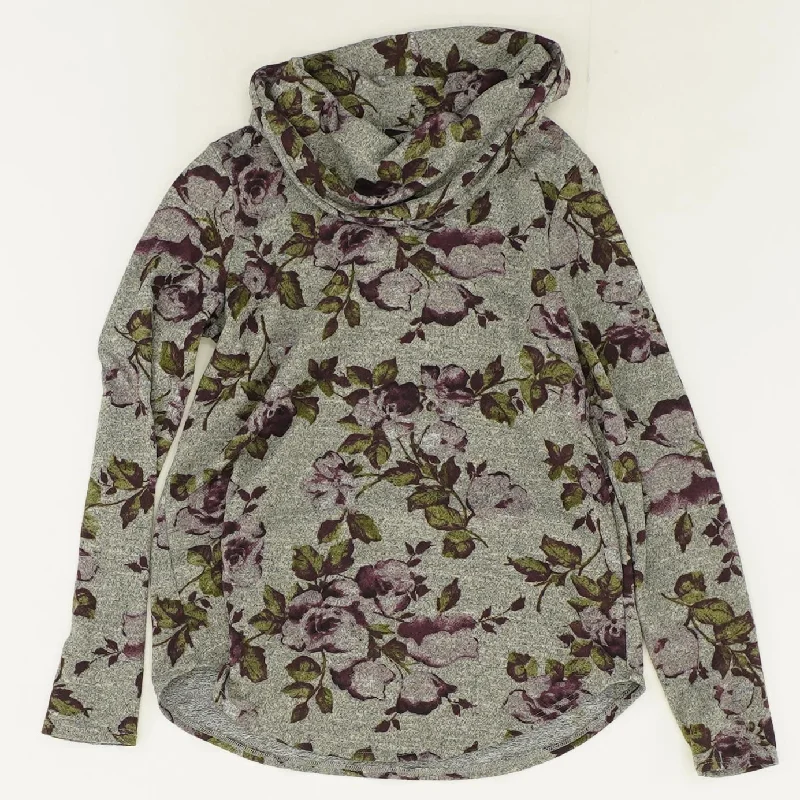 Gray Floral Cowl Neck Sweater Thin Thick Dense