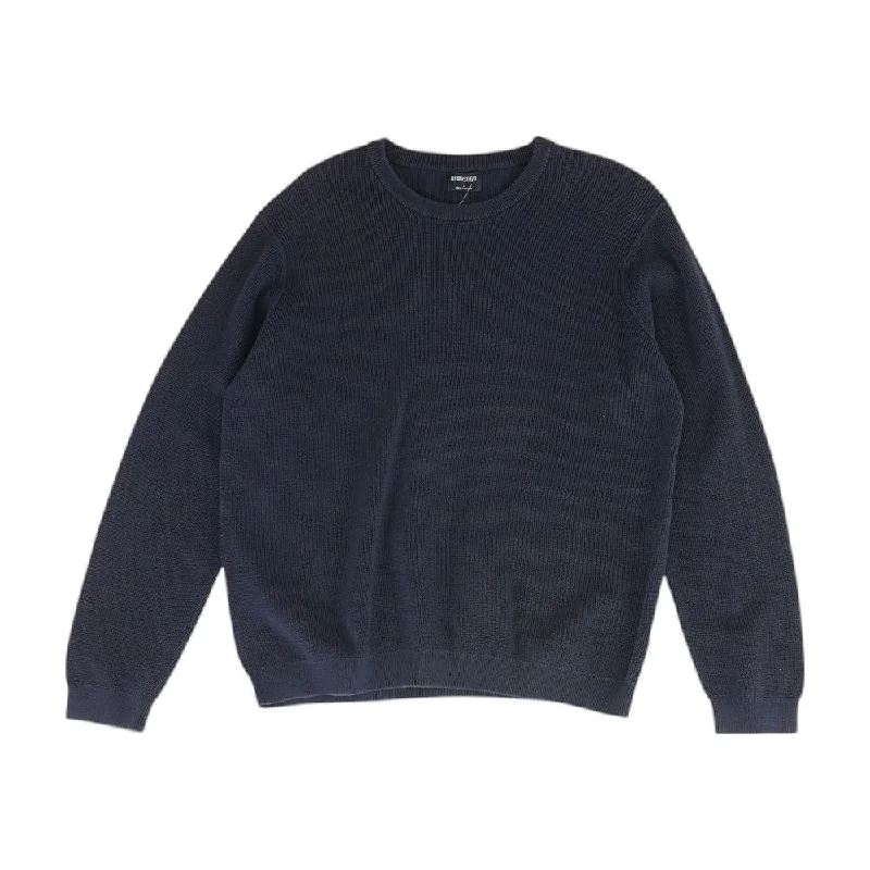 Navy Solid Crewneck Sweater Chenille Brocade Lace