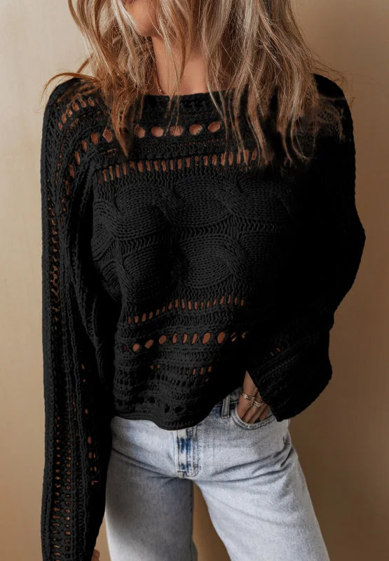 Openwork Cable Knit Long Sleeve Sweater Nylon Fabric Polyester Fabric Spandex Fabric Openwork Cable Knit Long Sleeve Sweater Nylon Fabric Polyester Fabric Spandex Fabric