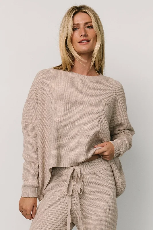 Owen Waffle Sweater Top | Oatmeal Velvet Chenille Corduroy