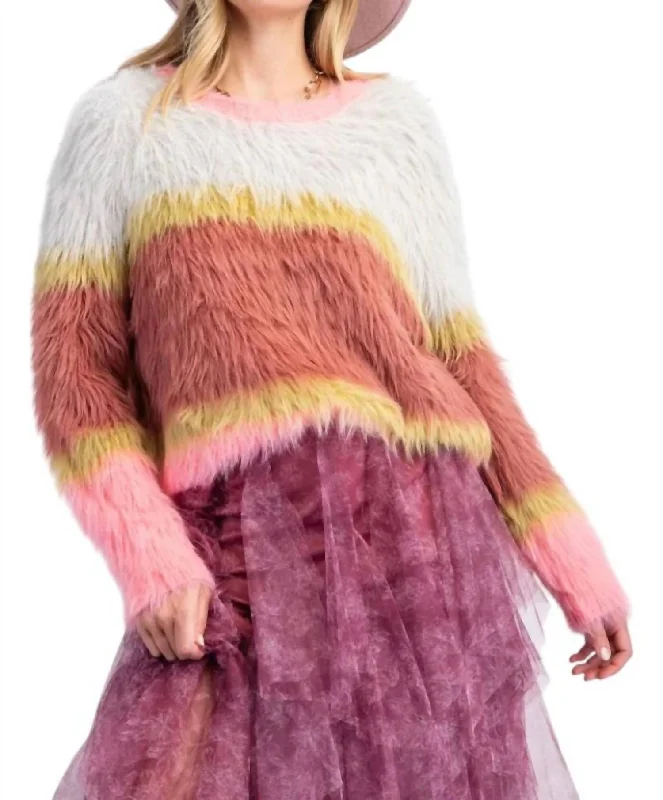 Tellie Mohair Sweater In Grey/mauve Neon Metallic Matte