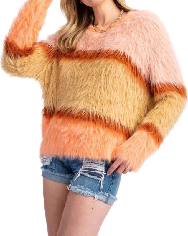 Tellie Mohair Sweater In Peach Chenille Blend Fleece Blend Nylon Blend
