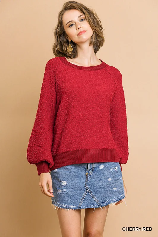 Puff Sleeve Boat Neck Sweater Sequined Glittery Shiny