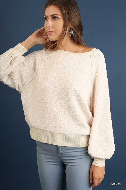 Puff Sleeve Boat Neck Sweater Casual Formal Business