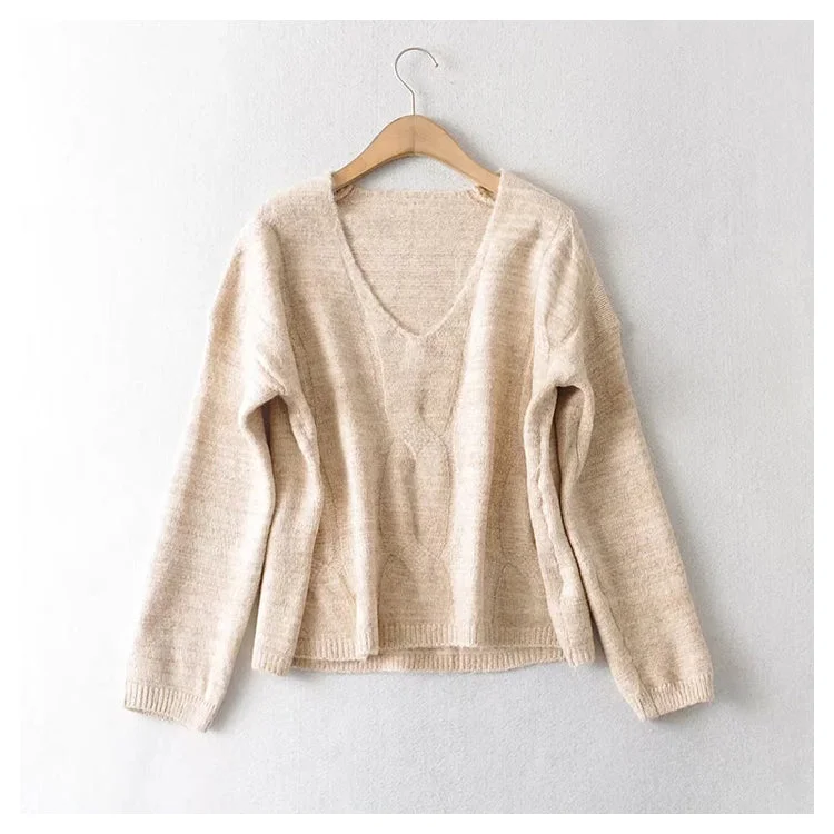 V-neck twisted flower casual loose solid color short knitted sweater 7407 Graphic Sweater Embroidered Appliqued V-neck twisted flower casual loose solid color short knitted sweater 7407 Graphic Sweater Embroidered Appliqued