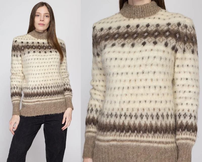XS-Sm 70s Icelandic Fair Isle Sweater Plaid Sweater Polka Dot Checkered