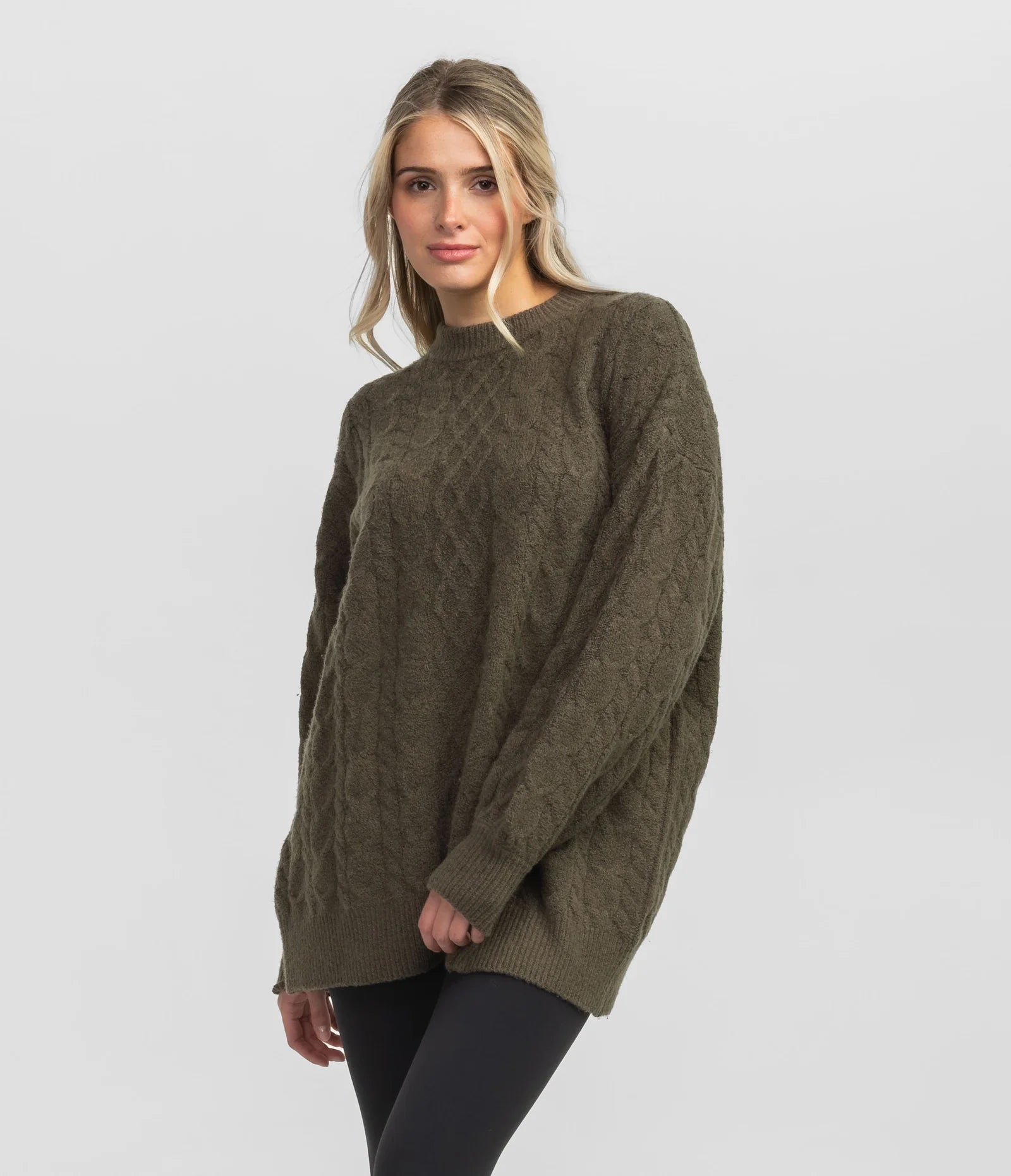Southern Shirt Comfy Cozy Cable Sweater - Deep Woods Velvet Chenille Corduroy