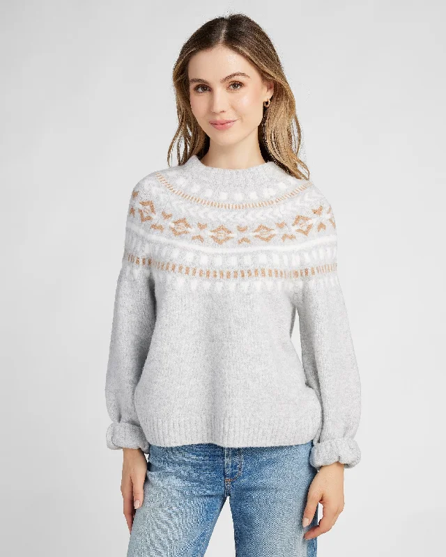 Fairisle Crewneck Sweater Denim Fabric Leather Fabric Suede Fabric
