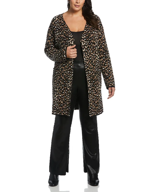 Plus Size Animal Jacquard Pattern Sweater Coatigan Transparent Opaque Sheer