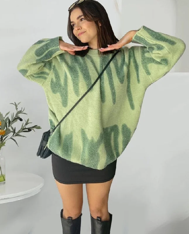 Aproms Elegant Green Striped Print Pullovers Women Winter O-Neck Loose Long Sweaters Streetwear Warm Outerwear Herringbone Houndstooth Plaid Aproms Elegant Green Striped Print Pullovers Women Winter O-Neck Loose Long Sweaters Streetwear Warm Outerwear Herringbone Houndstooth Plaid