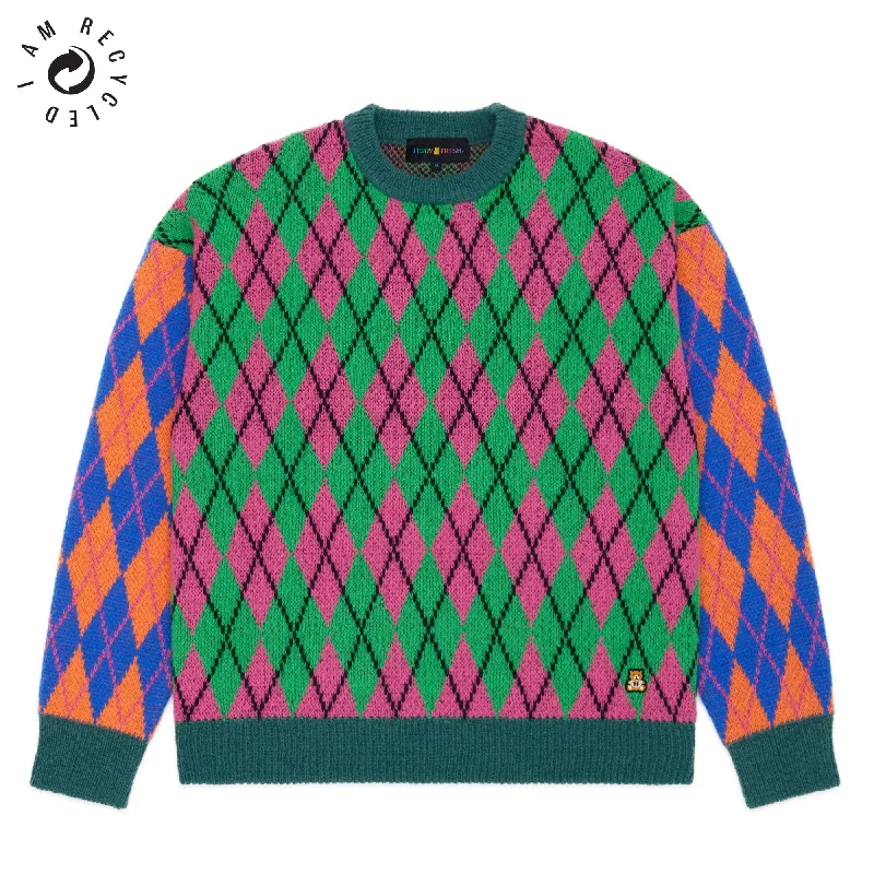 Argyle Block Sweater Chenille Blend Fleece Blend Nylon Blend