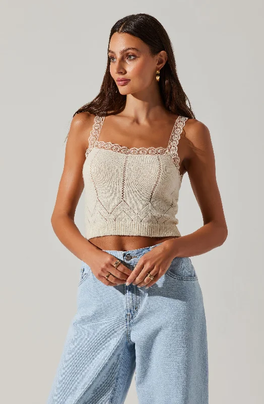 Arlie Lace Trimmed Sweater Tank Welt Pockets Slit Pockets Flap Pockets