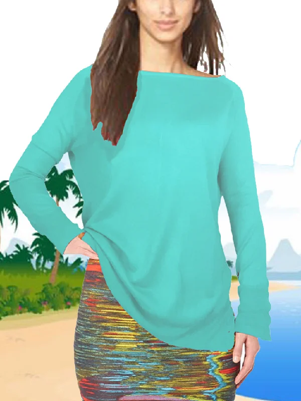 ASHORE WOMENS CLASSIC FINE LONG SWEATERS Solid Color Striped Floral Print