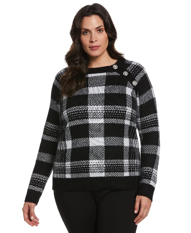 Plus Size Button Trim Sweater Soft Cozy Warm