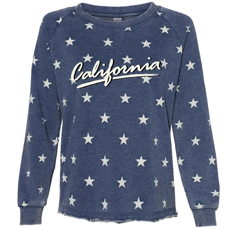 California Swoosh Star Raw Edge Sweater Toggled Drawstring Belted