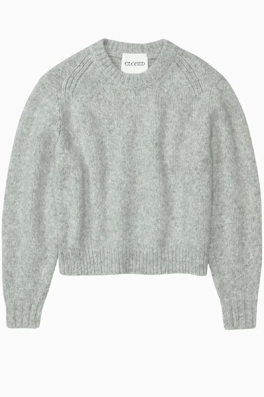 Closed Alpaca Knit Jumper - Light Grey Melange Denim Fabric Leather Fabric Suede Fabric Closed Alpaca Knit Jumper - Light Grey Melange Denim Fabric Leather Fabric Suede Fabric