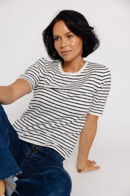 Cove Sweater Tee in Ivory/Black Mesh Sweater Canvas Denim
