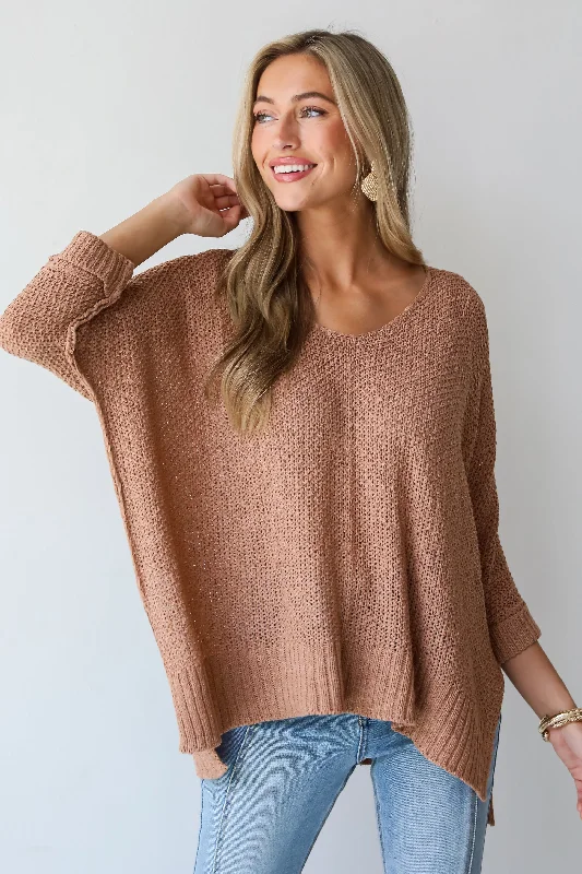 Crush Worthy Camel Oversized Lightweight Knit Sweater Turtle Neck Boat Neck Asymmetrical Neck Crush Worthy Camel Oversized Lightweight Knit Sweater Turtle Neck Boat Neck Asymmetrical Neck