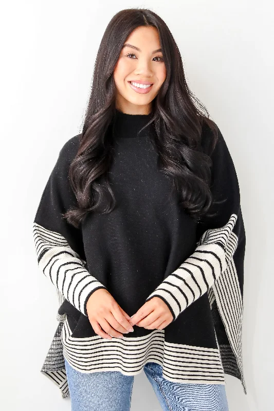 Cultivated Essential Black Striped Sweater Poncho Mesh Blend Leather Blend Suede Blend Cultivated Essential Black Striped Sweater Poncho Mesh Blend Leather Blend Suede Blend