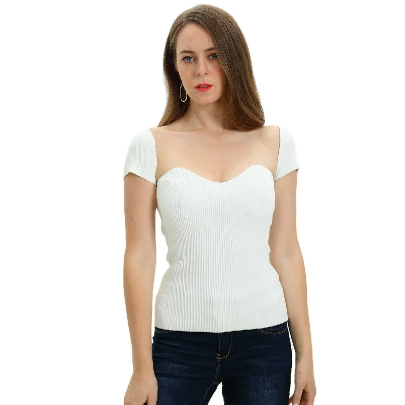 Casual Short Sleeve Women Sweater Fully Customizable white knitwear Solid Color Striped Floral Print