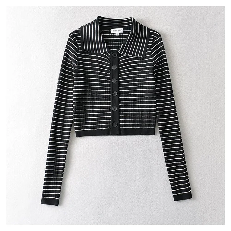 Design sense Lapel long sleeve sweater short sweater thin coat 7715 High Neck Crew Neck V-Neck Design sense Lapel long sleeve sweater short sweater thin coat 7715 High Neck Crew Neck V-Neck