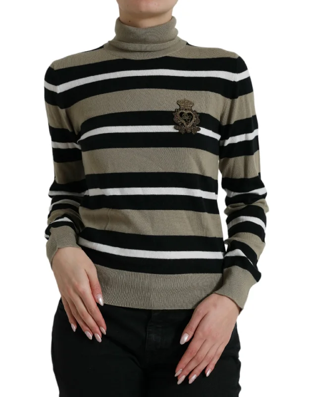Dolce & Gabbana Elegant Striped Turtleneck Wool Sweater Ribbed Striped Patterned