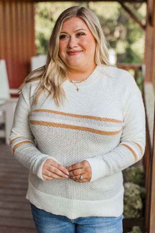 Dreams Of Love Color Block Sweater- Off-White & Gold Glossy Satin Silk