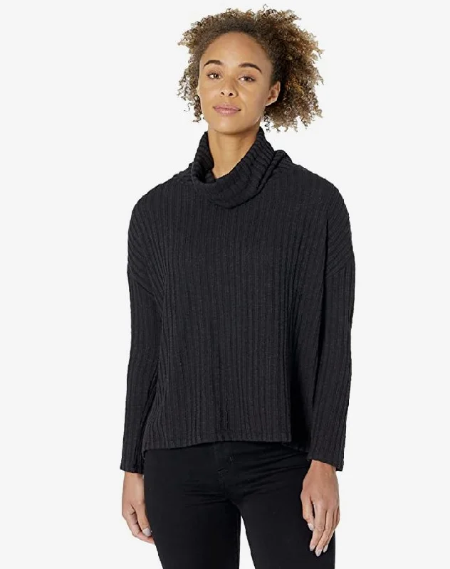 Dylan Sweater Knit Cowl Neck Black Fleece Fabric Down Fabric Feather Fabric