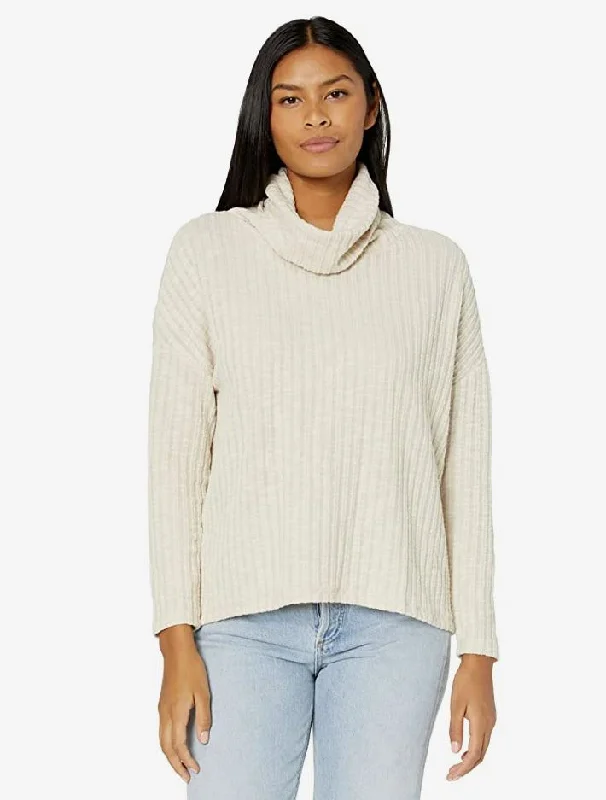 Dylan Sweater Knit Cowl Neck Oatmeal Front Pockets Side Pockets Patch Pockets