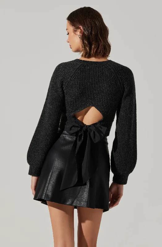 Eila Contrast Bow Back Sweater Spandex Rayon Corduroy