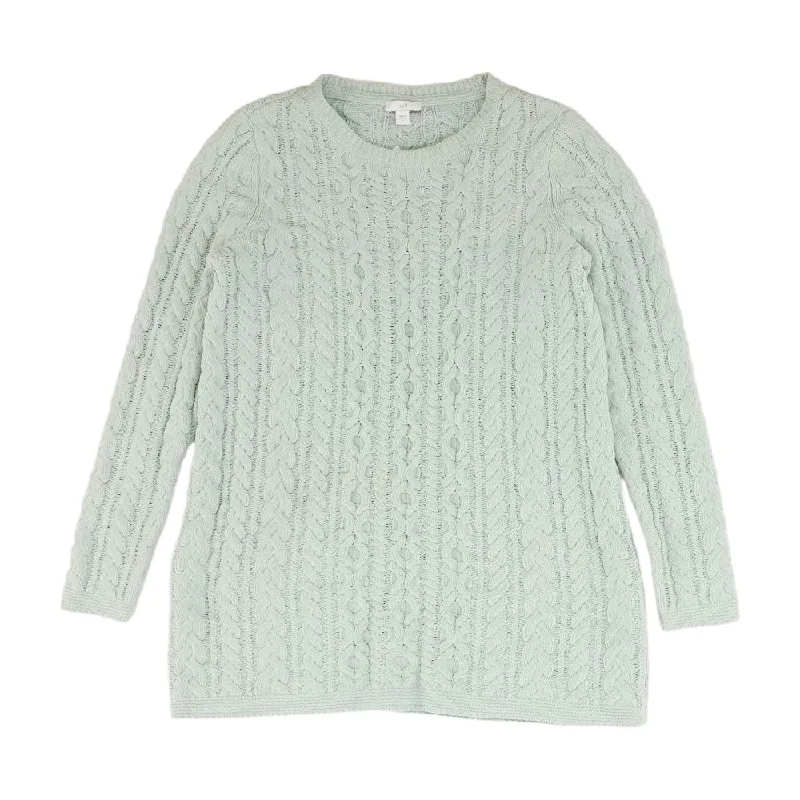 Green Solid Crewneck Sweater Glossy Satin Silk
