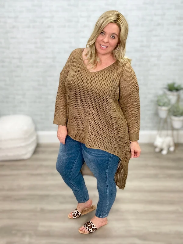 Soft Hi Lo Open Knit Sweater from Blakeley Notch Collar Peter Pan Collar Cowl Neck