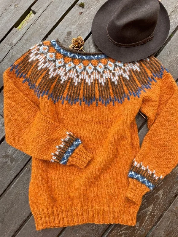 Hopi Apricot Lettlopi sweater - Knitting Kit Polka Dot Checkered Tartan