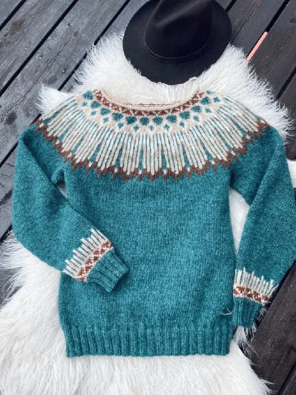 Hopi Lagoon Heather Lettlopi sweater - Knitting Kit Toggled Drawstring Belted