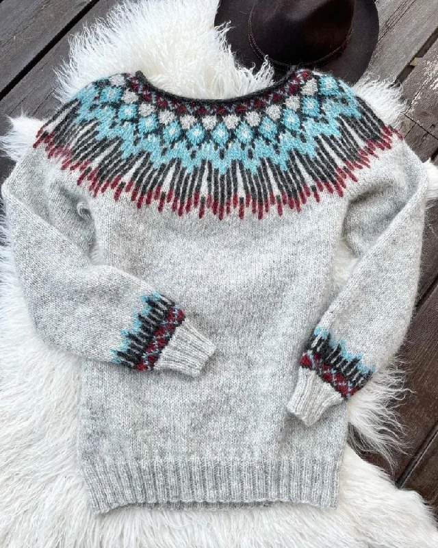 Hopi Light Grey Lettlopi sweater - Knitting Kit Beaded Sweater Sequined Faux Fur