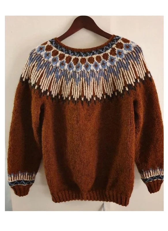 Hopi Rust Lettlopi sweater - Knitting Kit Ribbed Striped Patterned