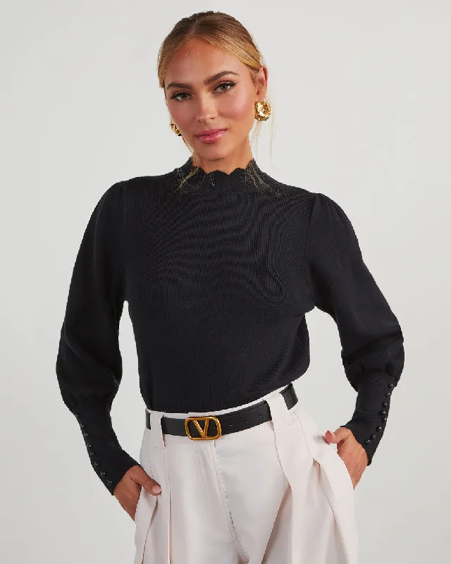 Humphrey Scalloped Mock Neck Sweater Graphic Sweater Embroidered Appliqued