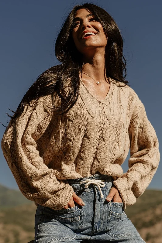 Jordan Cable Knit Sweater | Taupe Wool Sweater Cotton Sweater Cashmere Sweater