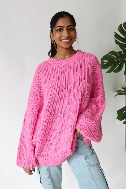 Logan Sweater in Magenta Pink Denim Fabric Leather Fabric Suede Fabric