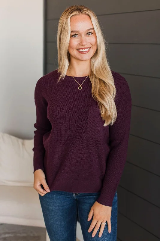 Lost In Your Smile Knit Sweater- Plum Lightweight Heavyweight Midweight
