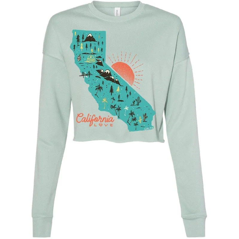 Map California Love Cropped Sweater Print Jacquard Patchwork