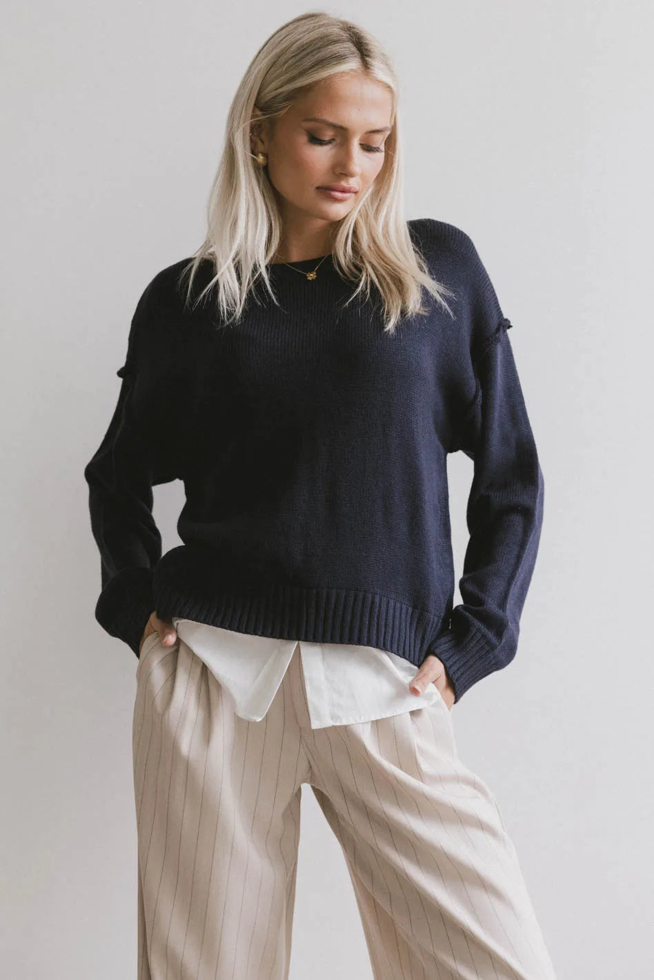 Marcel Knit Sweater in Navy Transparent Opaque Sheer