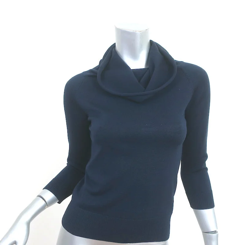 Max Mara Cowl Neck Sweater Navy Stretch Silk Knit Size Small Elegant Classic Vintage