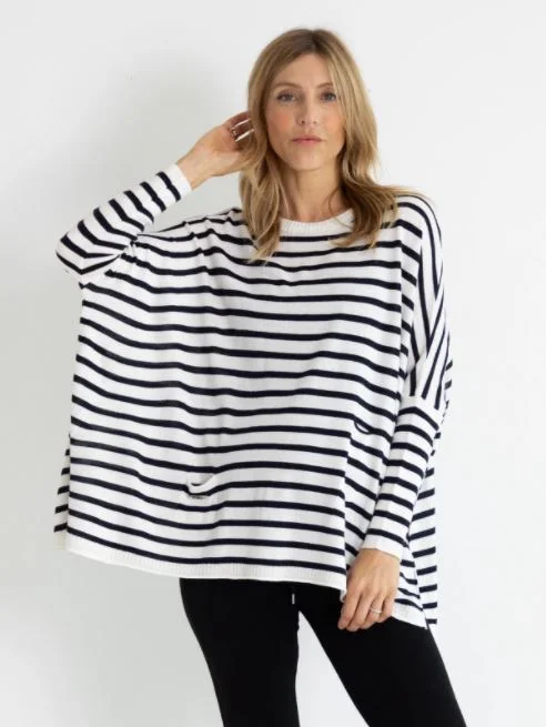 Mersea The Catalina Travel Sweater White/Navy Stripes Ribbed Striped Patterned