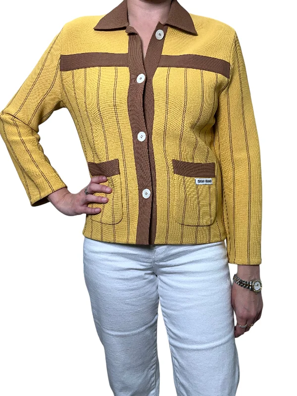 Miu Miu Double Knit Button Down Sweater Size S Satin Blend Silk Blend Wool Blend