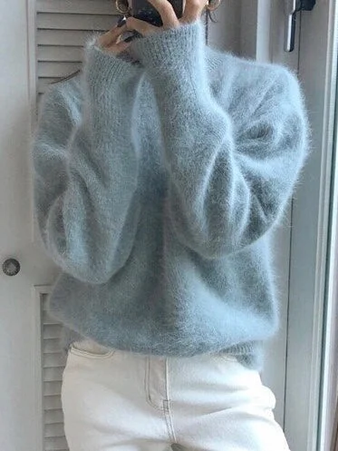 Mohair Women Knitted Sweater Jumpers Autumn Winter Mink Cashmere Soft Warm Long Sleeve All-Match Pullovers Mujer Oversized Loose Flowy Mohair Women Knitted Sweater Jumpers Autumn Winter Mink Cashmere Soft Warm Long Sleeve All-Match Pullovers Mujer Oversized Loose Flowy
