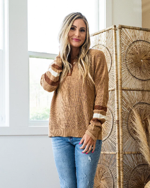 Demi Waffle Knit Henley Sweater - Mocha Handmade Hand-knitted Hand-woven